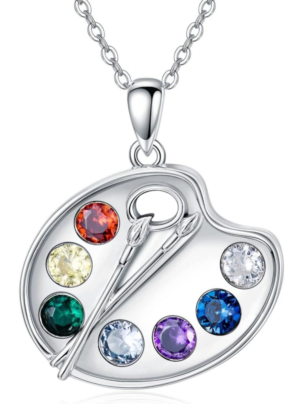 Colorful Artist Paint Palette & Brush Necklace - 925 Sterling Silver Charm, Gift